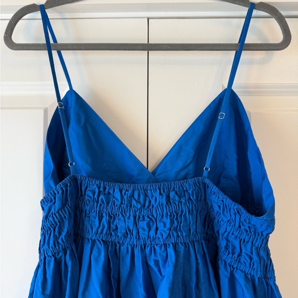 J. Crew V-neck Smocked Waist Dress in Cotton Poplin Blue Eyelet Size 16 - Picture 8 of 9